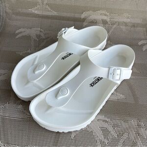 White Birkenstock Recovery Thong Sandal - Gizeh Essentials EVA Size 40